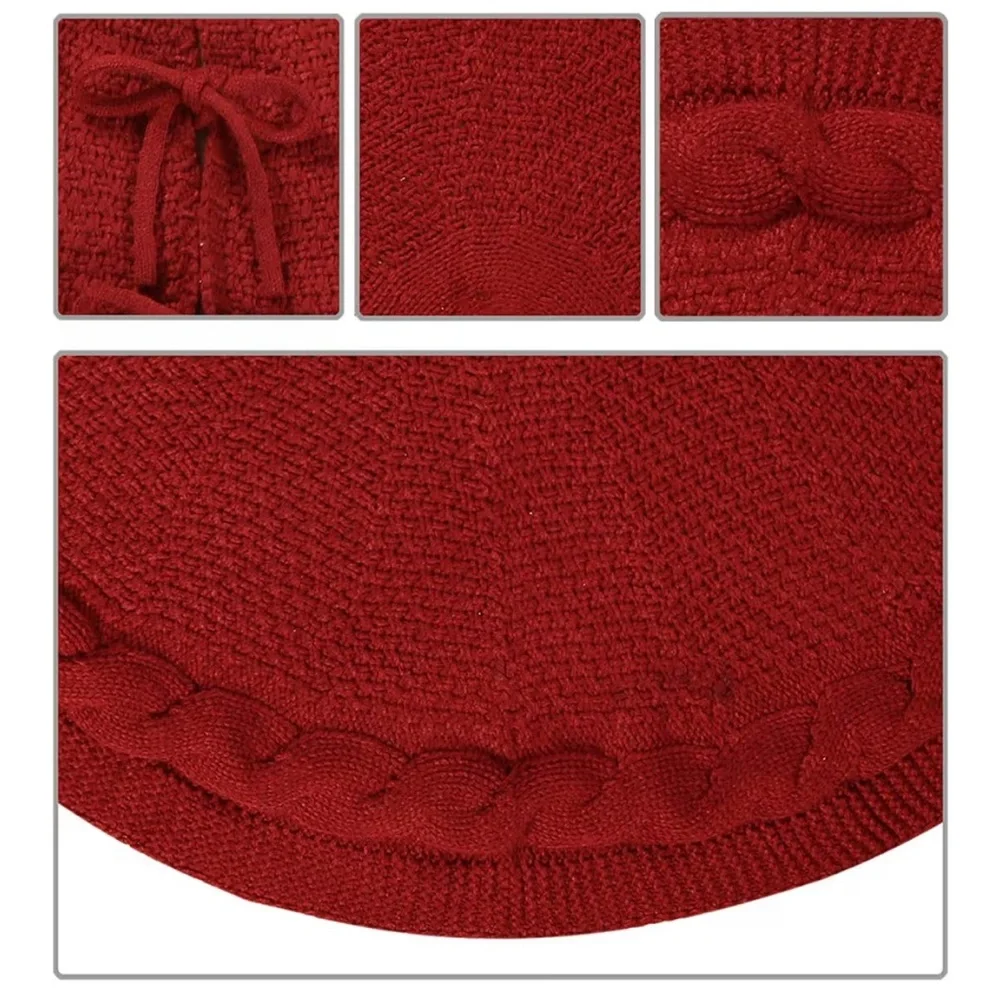 Thick Luxury Cable Knit Rustic Holiday Christmas Tree Skirt 36” BURGUNDY